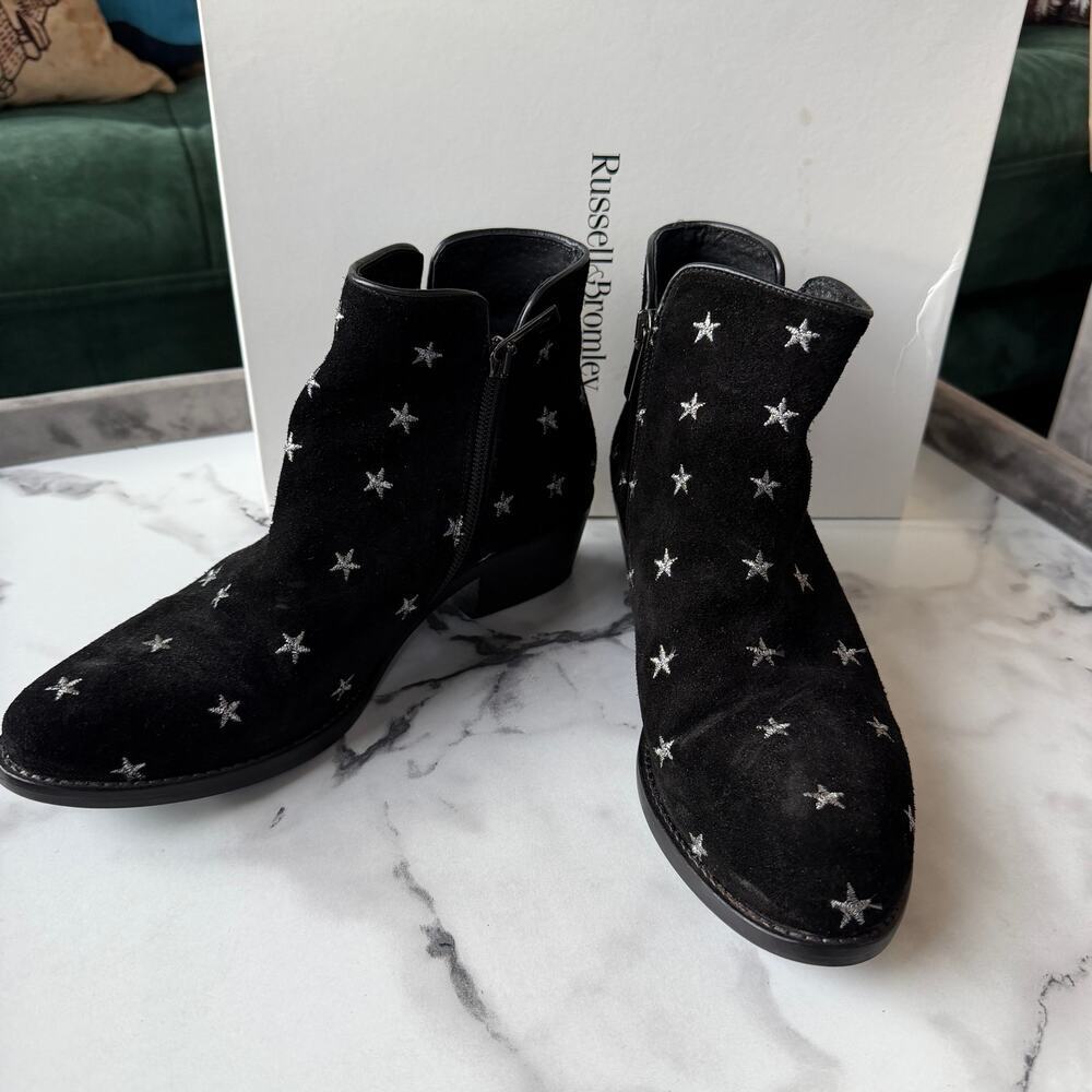 Russell & Bromley Stardom Embroidered Black Suede Western Ankle Boots - Picture 4 of 9